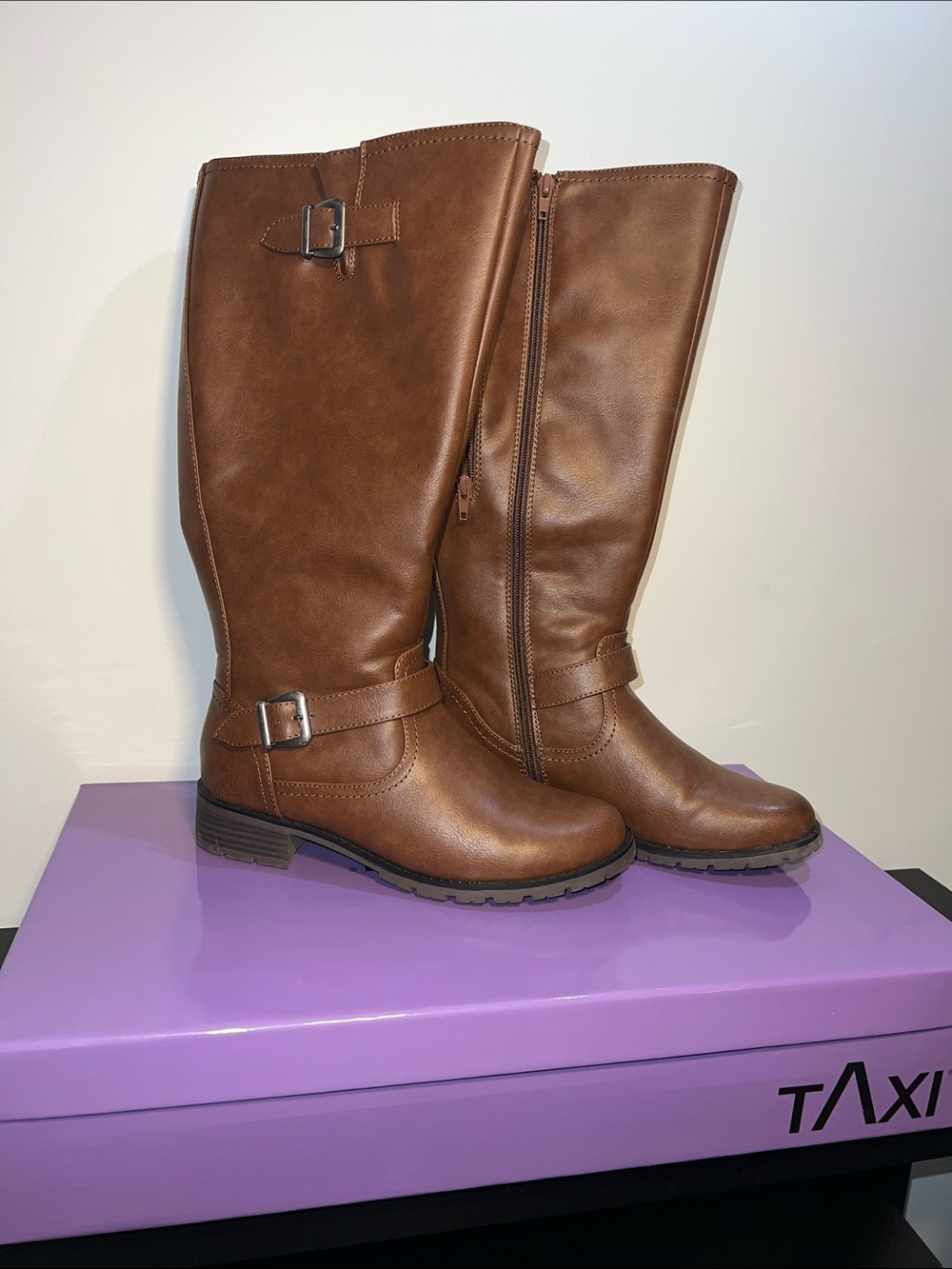 Women's Tall Brown Buckle Riding Boots - Comfortable Everyday Style